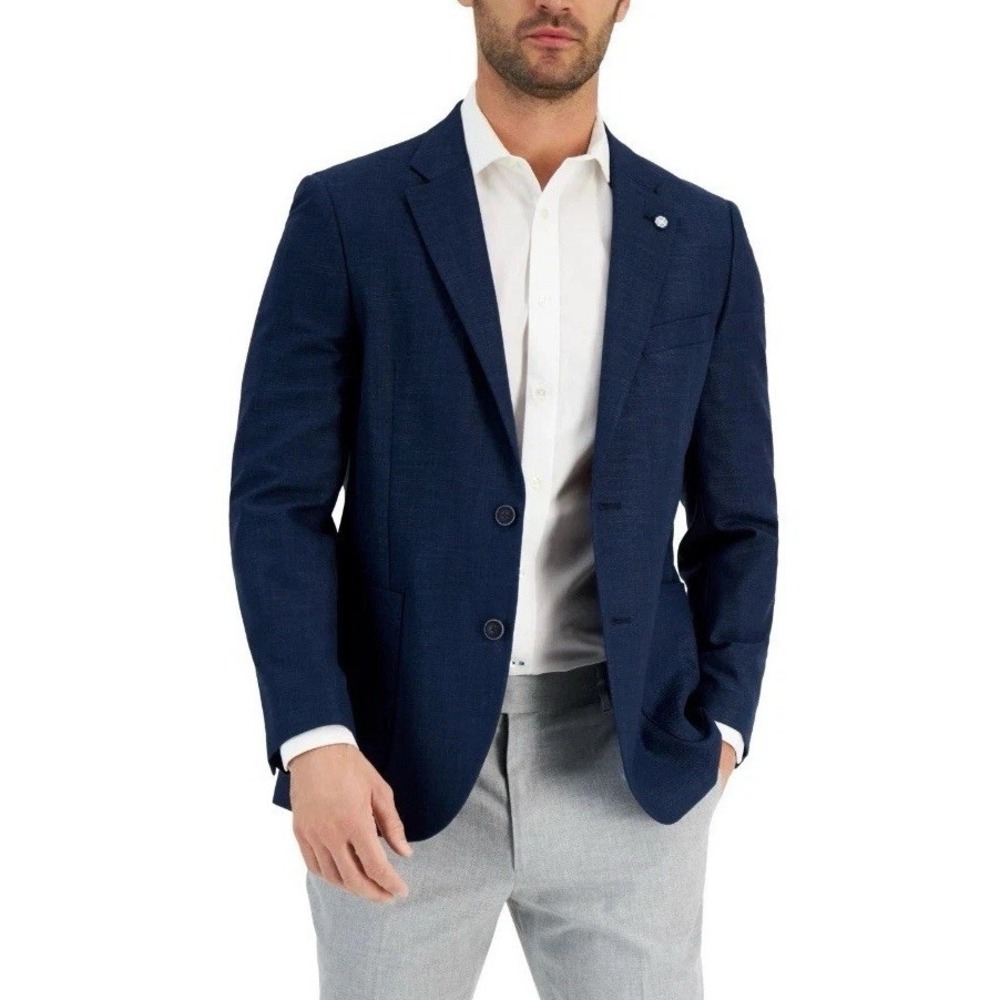 Nautica Mens Modern fit Sport Coat Blazer 38R Navy Blue Solid Stretch